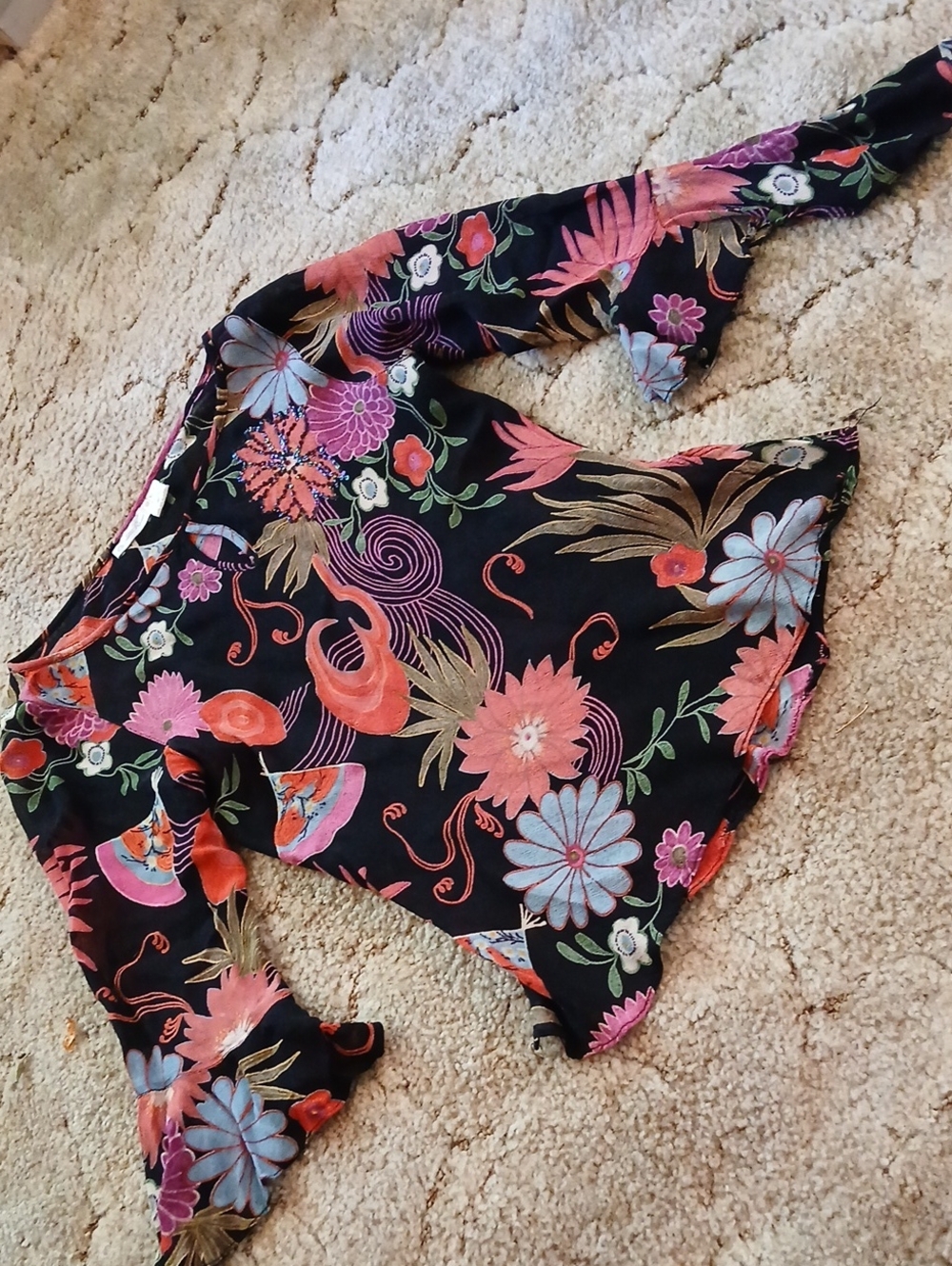 Charlotte Russe Black Floral Rayon Top with Multicolor Floral Print